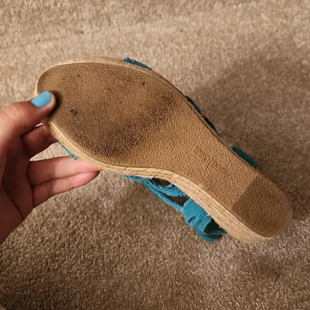 Minnetonka Women's Turquoise Blue Espadrille Wedge Sandals Shoes Size 8